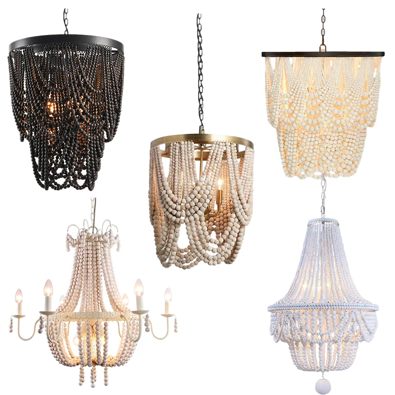 ウッド グレー ビーズシャンデリア モダンデザイン