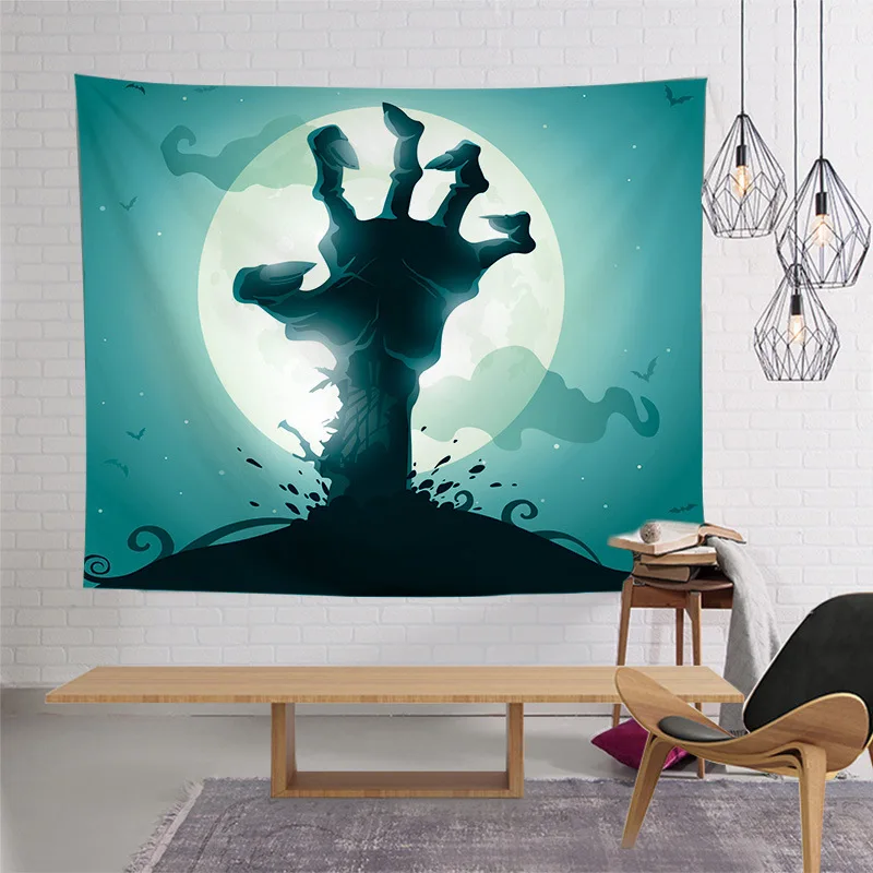

Polyester Halloween Tapestry Wall Hanging Witches Halloween Pumpkins Beach Towel Hanging Cloth Home Tapestries Decoration