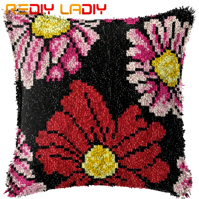 BZ490 Latch Hook Cushion Daisy Flower Pre-Printed Canvas Cushion Cover Acrylic Yarn Crochet Pillow Case Kits Hobby& Crafts Home Decor - Цвет: BZ490