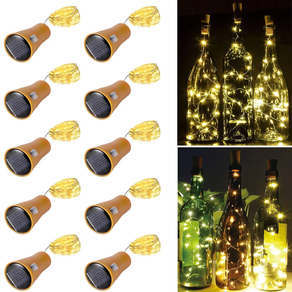 Solar Wine Bottle Lights 10Pack 20 LED Solar Cork String Lights Copper Wire Cork Lights Fairy Light for Home Party Wedding Decor solar lights Solar Lamps