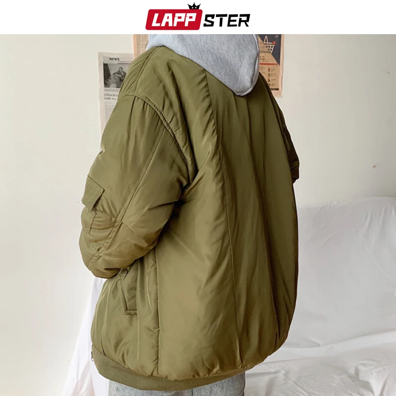 LAPPSTER, Мужская однотонная бейсбольная зимняя куртка,, корейский стиль, Харадзюку, куртки с капюшоном, парка для мужчин, черный, армейский зеленый, большие пальто