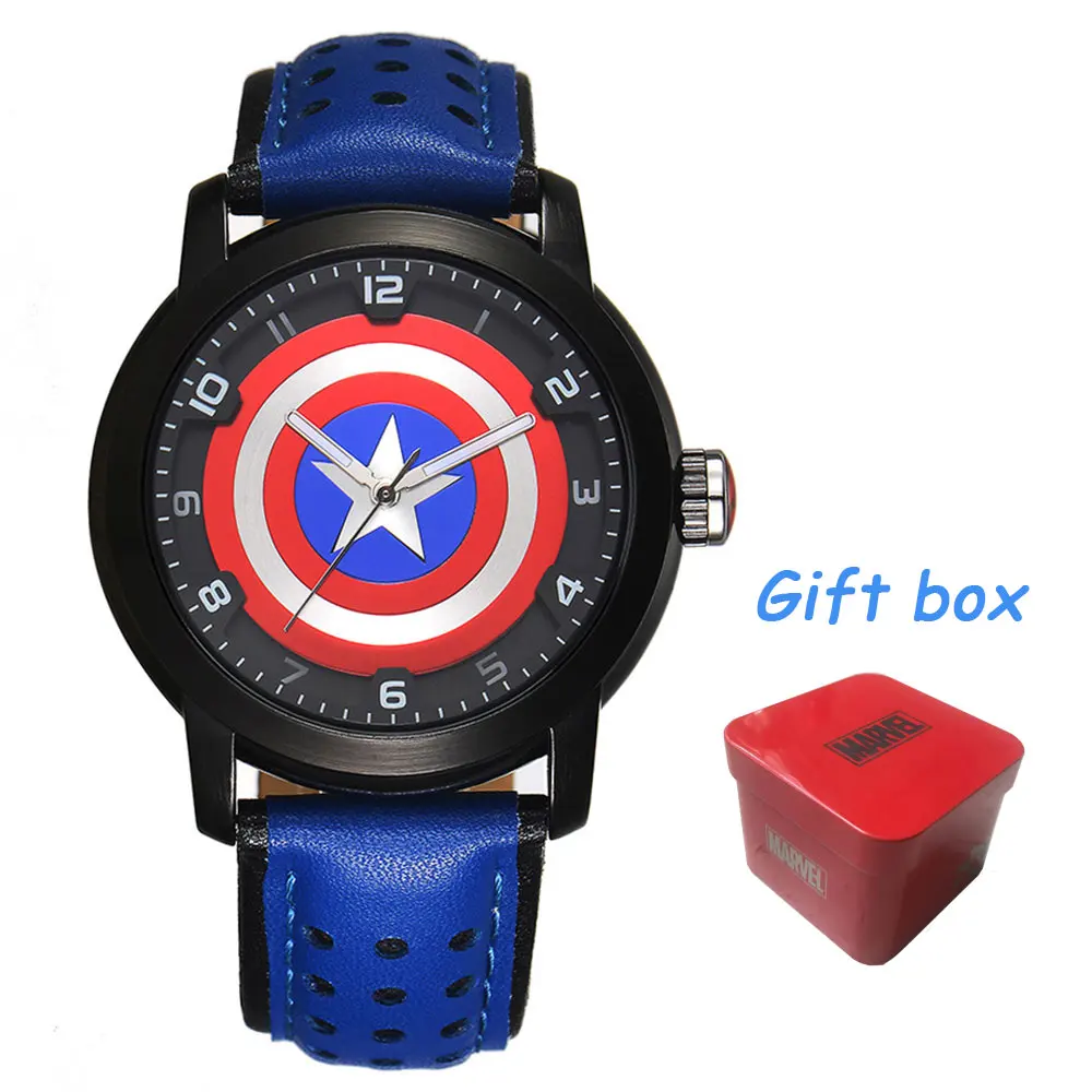 blue- carton pack Мужские кварцевые наручные часы Marvel, детские часы с капитаном Америки, детские наручные часы с капитаном, мужские наручные часы с циферблатом - Цвет: blue- carton pack