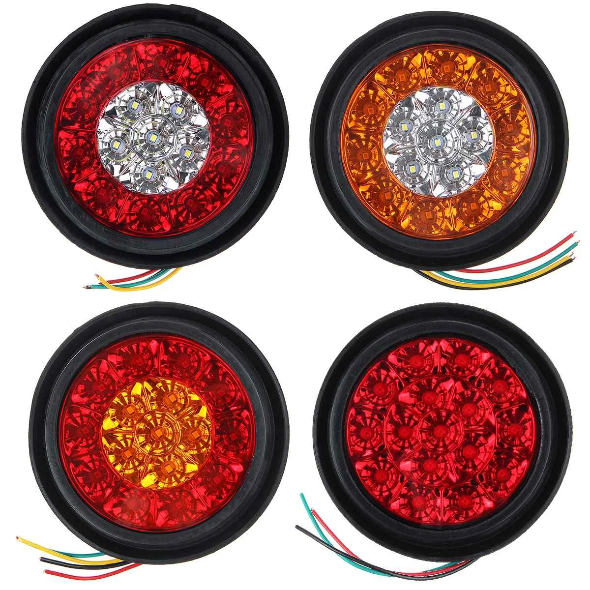

2Pcs/4Pcs 12V 16 LED Car Round Amber Red Taillights Rear fog Light Stop Brake Running Reverse Lamp For Truck Trailer Lorry