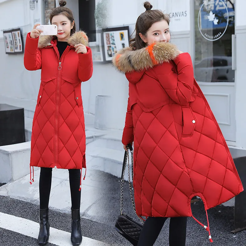 Best 2019 NWomens Winter Jackets Hooded Fur Collar Cotton Padded Female Coat Casual Long Parka Warm Thicken Parkas Outerwear R1001