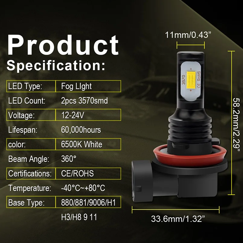 Katur 2 шт. 1200Lm H11 H8 светодиодные противотуманные светильник 9006 HB4 CSP 6000k белый/3000 К