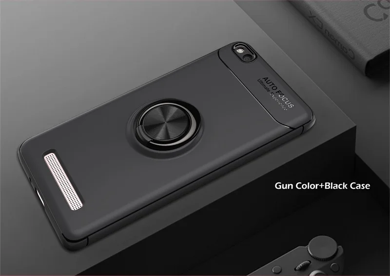 Армированный чехол для Xiaomi Redmi Go, чехол s, защитный бампер, кольцо-держатель для пальца, мягкая силиконовая матовая задняя крышка для Xiaomi Redmi Go - Цвет: Черный
