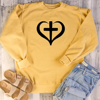 

Cross Religious heart graphic women fashion religion Christian Bible baptism young hipster simple pure sweatshirt tops L487
