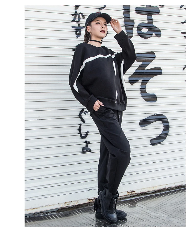 Autumn Fashion Black white Patchwork Cotton Sweatshirts Womens Long Sleeve Sweatshirt Hoodies Tops Hit color Pullover