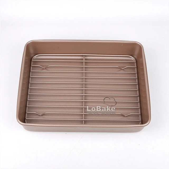 11 13 Inches Deep Rectangle Heavy Thick Golden Nonstick Steel Baking Pan  With Frame Net Holder Cookie Biscuit Tray For Oven - Baking Dishes & Pans -  AliExpress