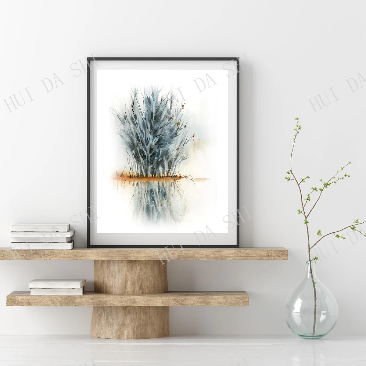 Landscape Trees Art Print, Nature Watercolor Abstract Realism, Nature Wall Art Print, Blue Orange Giclee Fine Art Print|Painting & Calligraphy| - AliExpress