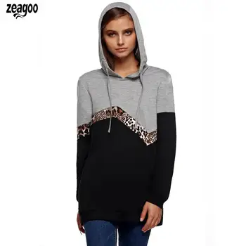 

Spring Autumn Women Casual Hooded Long Sleeve Patchwork Contrast Color Pullover Hoodies Coat Plus Size M-3XL Sizes