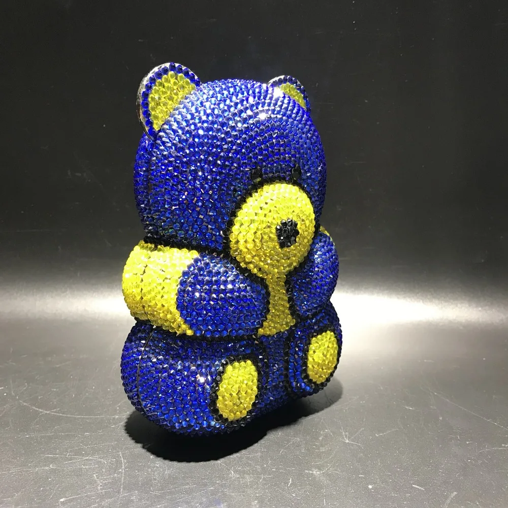 YLS, 3D, милый медведь, алмаз, вечерняя сумочка, женский клатч, сумочка, роскошная, Дамская, свадебная, с кристаллами, сумочка, серебро, синий, желтый