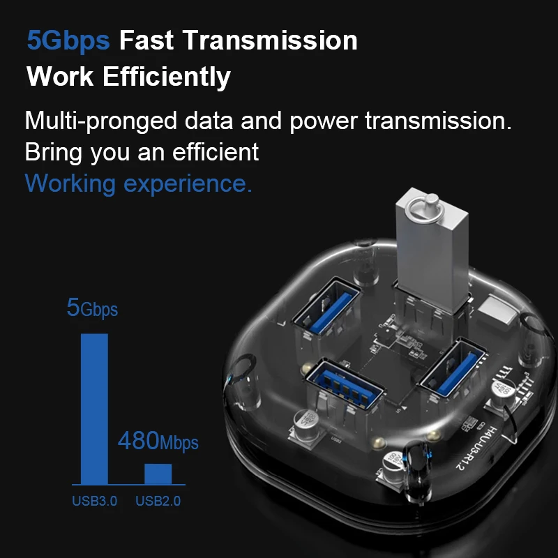 7 4 порта USB 3.0 Прозрачный концентратор Высокоскоростной концентратор USB 5 Гбит / с Портативный концентратор OTG USB-разветвитель для портативных ПК Apple Macbook Air