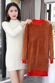 

Medium Length Money Sweater Female Pullover 2019 Plus Velvet Thicken Loose Slim Knitting