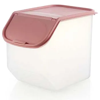 

Kitchen Rice Fruits Storage Box Bucket Cereal Dry Food Keeper Container Spice Holders Sliding Lid with Measuring Cup-Pink