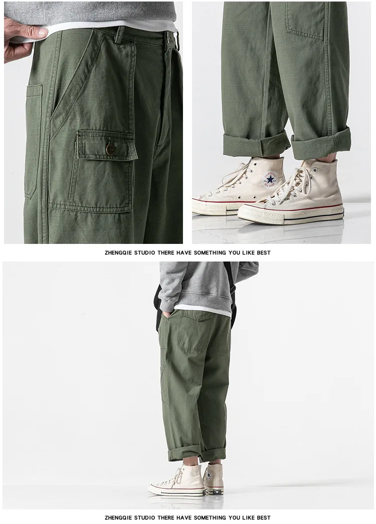 Nanxia Qiaozhuang Spring New Style Bib Overall Men's May Kaji Loose-Fit Straight-leg Pants American-Style Multi-pockets Tro