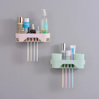 

Toothbrush Holder Toothbrush Toiletries Toothpaste Holder Rack Toothbrush Wall Mount Storage Rack With Cup Bathroom accessories