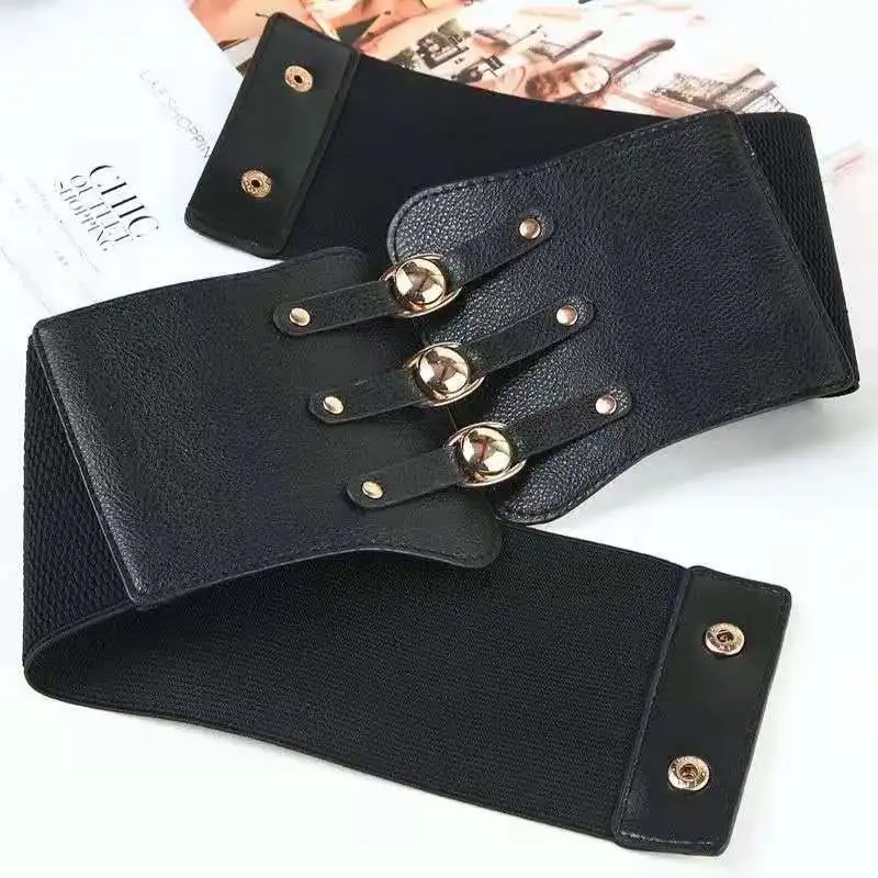Vintage Corset Metal Button Pu Belt for Women Leather Slimming Gothic Punk Belts Elastic Shapewear Strap Stretch Shaping Girdle ladies belt