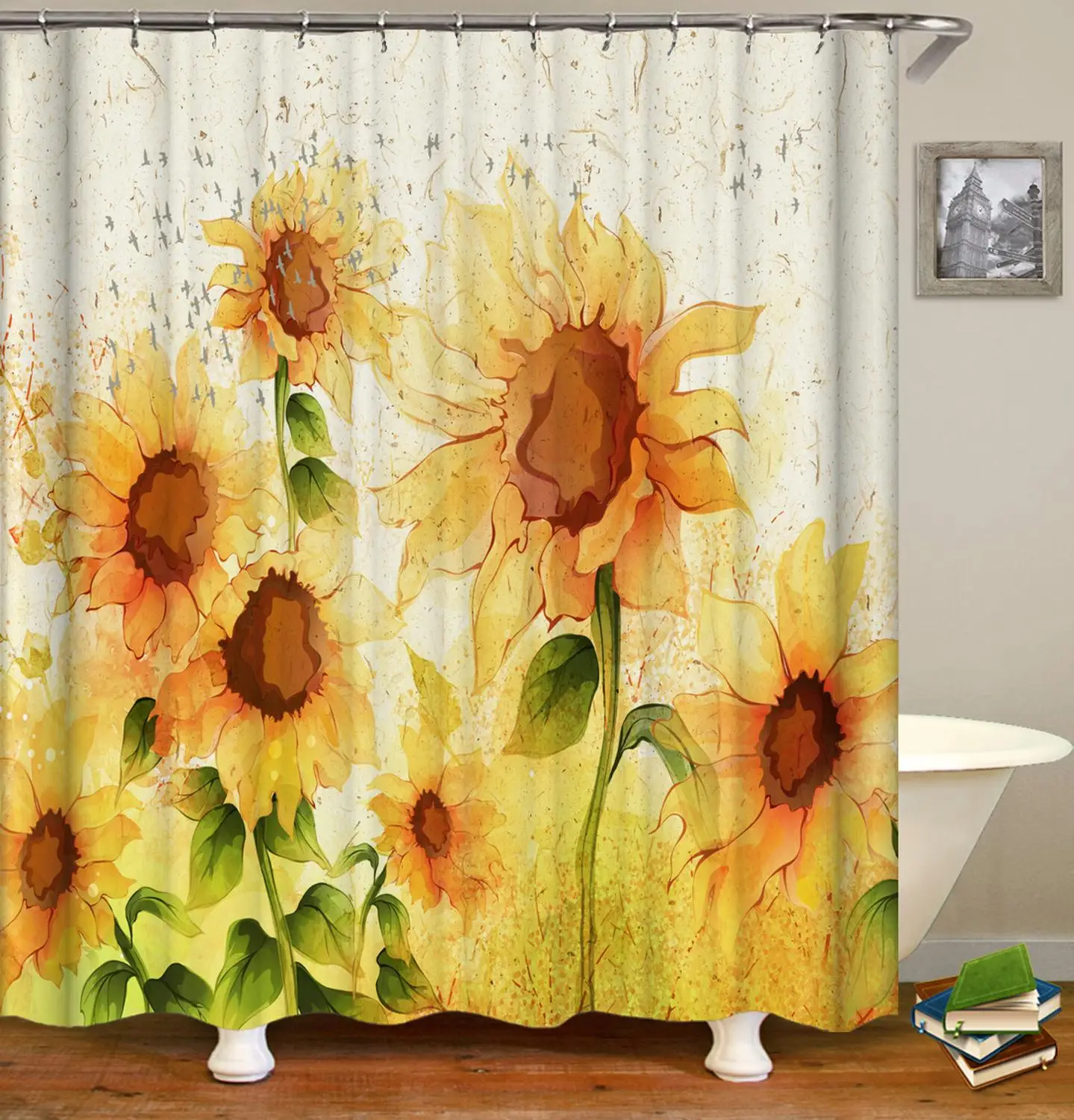 

3d Flowers Plant leaves Shower Curtains Printing Bath Curtains Washable Fabric With Hooks Home Decorative Screen