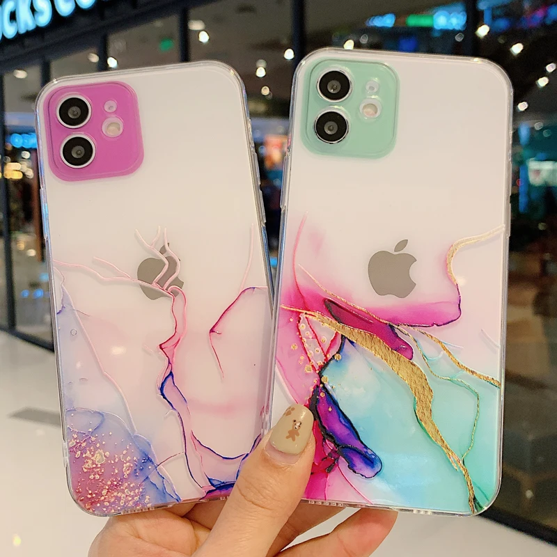 For Funda iPhone 12 Case on iphone 11 Pro Max 12 Mini XR X XS 6 6s 7 8 Plus SE 2020 Luxury Transparent Marble Phone Back Cover