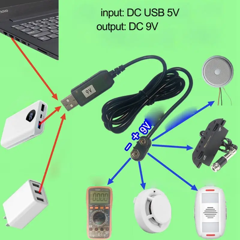 Устранитель аккумулятора 9 В с USB кабелем повышающий преобразователь напряжения 5