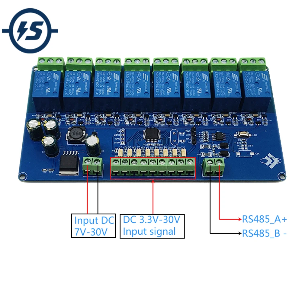 8-канальный релейный модуль Modbus 8-битный коммутатор Modbus-RTU выход сигнала TTL