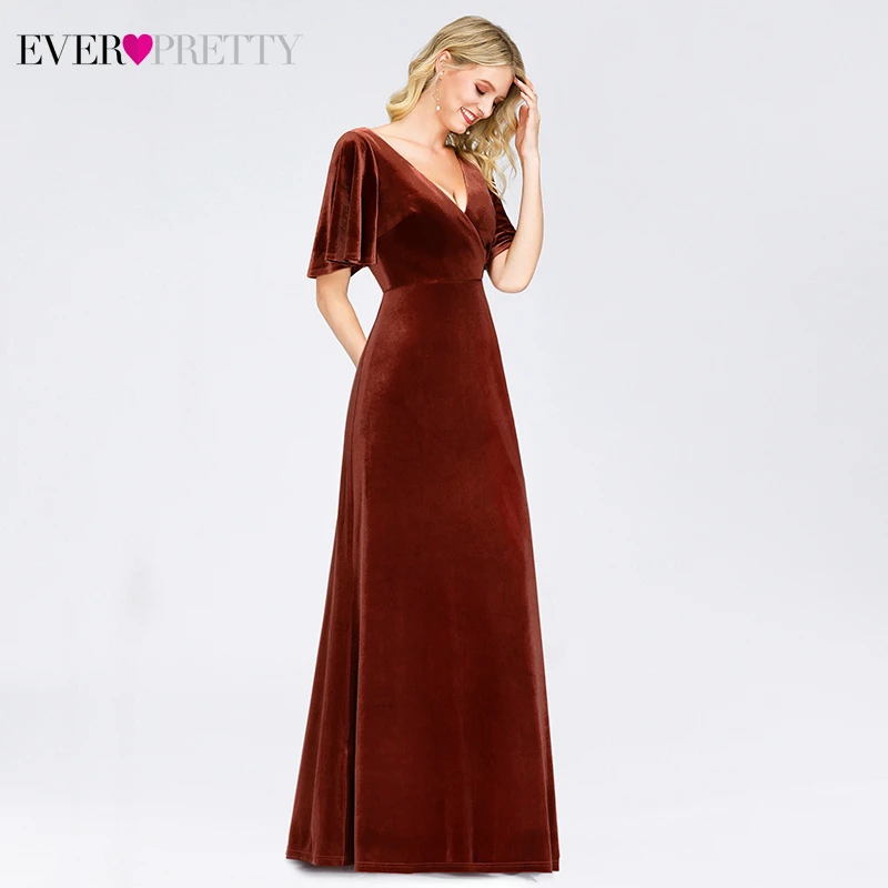 Сексуальные велюровые Выпускные платья Ever Pretty A-Line с двойным v-образным вырезом и коротким рукавом, женские вечерние платья Vestido Formatura