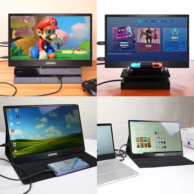 Monitor portátil 15,6 USB con LED en pulgadas, tipo C, Hdmi, ips, 1080p, HD, para PS4, ordenador portátil, teléfono, Xbox, Switch, Pc con funda Monitor portátil 15,6 USB con LED en pulgadas, tipo C, Hdmi, ips, 1080p, HD, para PS4, ordenador portátil, teléfono, Xbox, Switch, Pc con funda