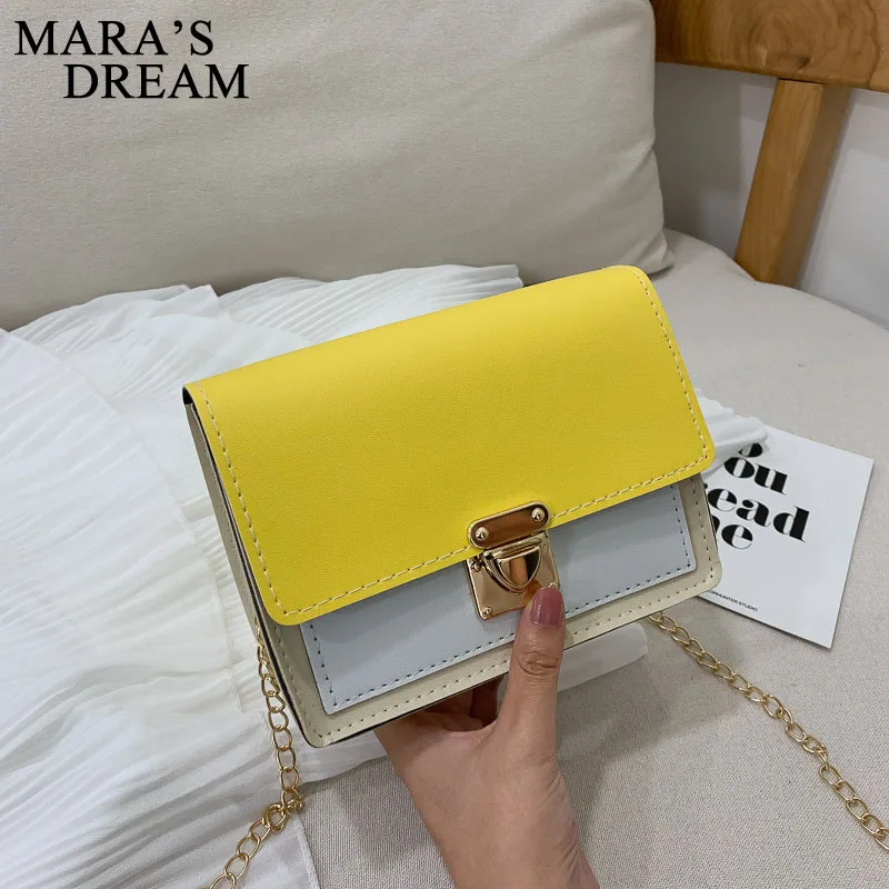 Mara's Dream Women's New Zipper Small Square Bag Korean Version Of The Tide Contrast Color Slanting Shoulder Bag Chain Bag