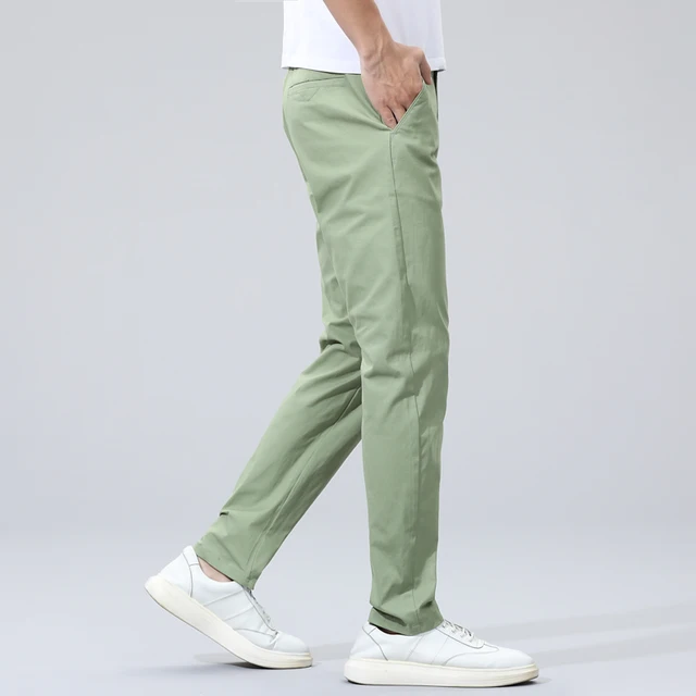 Brand Men's Straight-fit Casual Pants Spring Summer Business Stretch 98%Cotton Thin Light Grey Khaki Trousers Male Size 38 40 2
