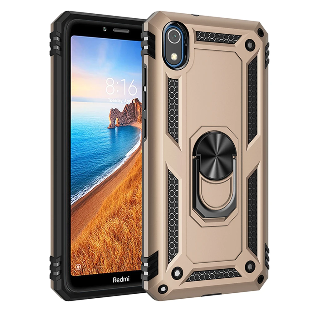 Gold Противоударный чехол для Xiaomi Redmi 7A, 8A, 8, Note 7, 8 Pro, K20, автомобильный поглощающий комбинированный чехол для Xiaomi 9, 9SE, 9 T, A3, с кольцом, чехлы для телефонов - Цвет: Gold