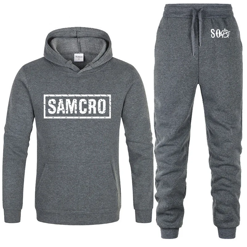 SOA Sons of anarchy the child SAMCRO Printed Fashion Hoodies Men Fleece Warm Sweatshirt Hip Hop Mens Hoodies Pants Suit 2Pcs - Color: 814