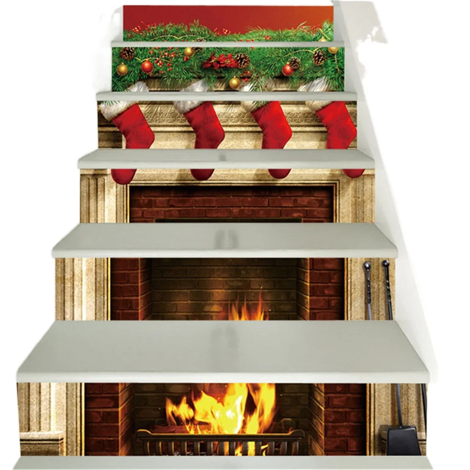 13 pcs Stairs Stickers Fireplace Christmas Socks Living Room Kids Stair Decoration Vinyl Adhesive Mural Stairway Wallpaper | Дом и сад