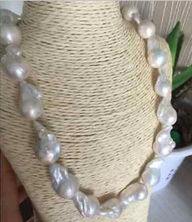 huge natural 20-25mm south sea baroque natural white pearl necklace 20" silver