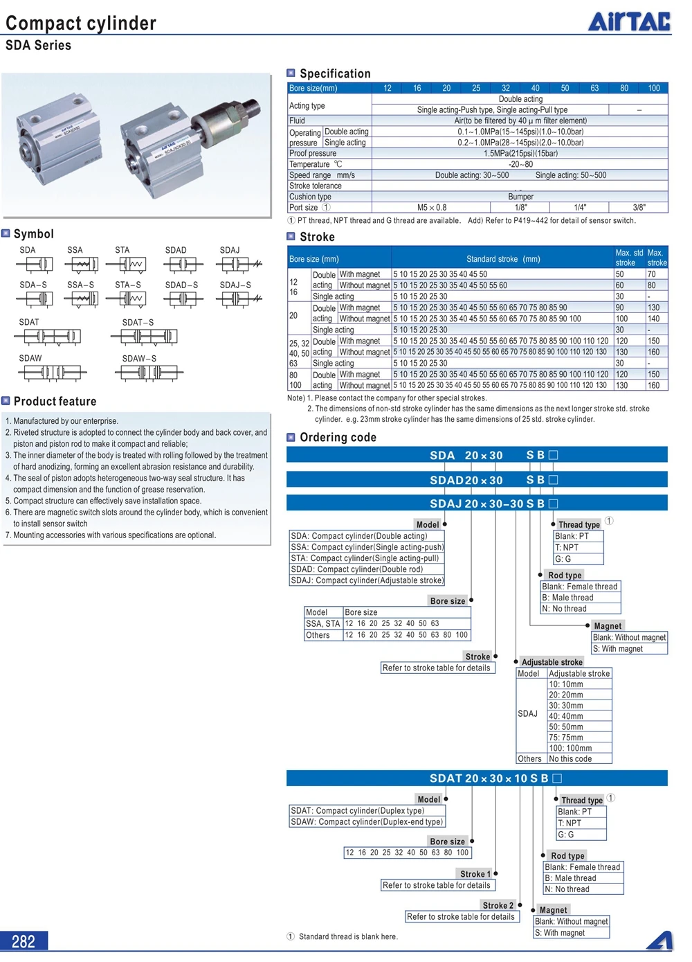 curso de 20mm, cilindro compacto sda40 * 20