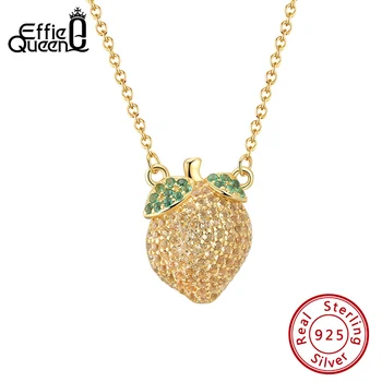 

Effie Queen Lemon Gold Pendant Necklace Women Gilrs 925 Sterling Silver AAAA Zircon Adjustable Long Chain Party Jewelry EQN05