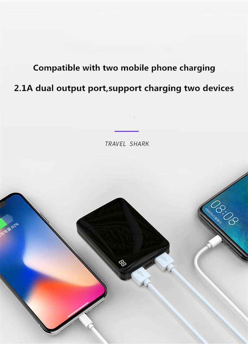 10000 мА/ч, Дополнительный внешний аккумулятор для iPhone, samsung, Мини Внешний аккумулятор с двумя usb-портами, Внешнее зарядное устройство для Xiaomi, huawei