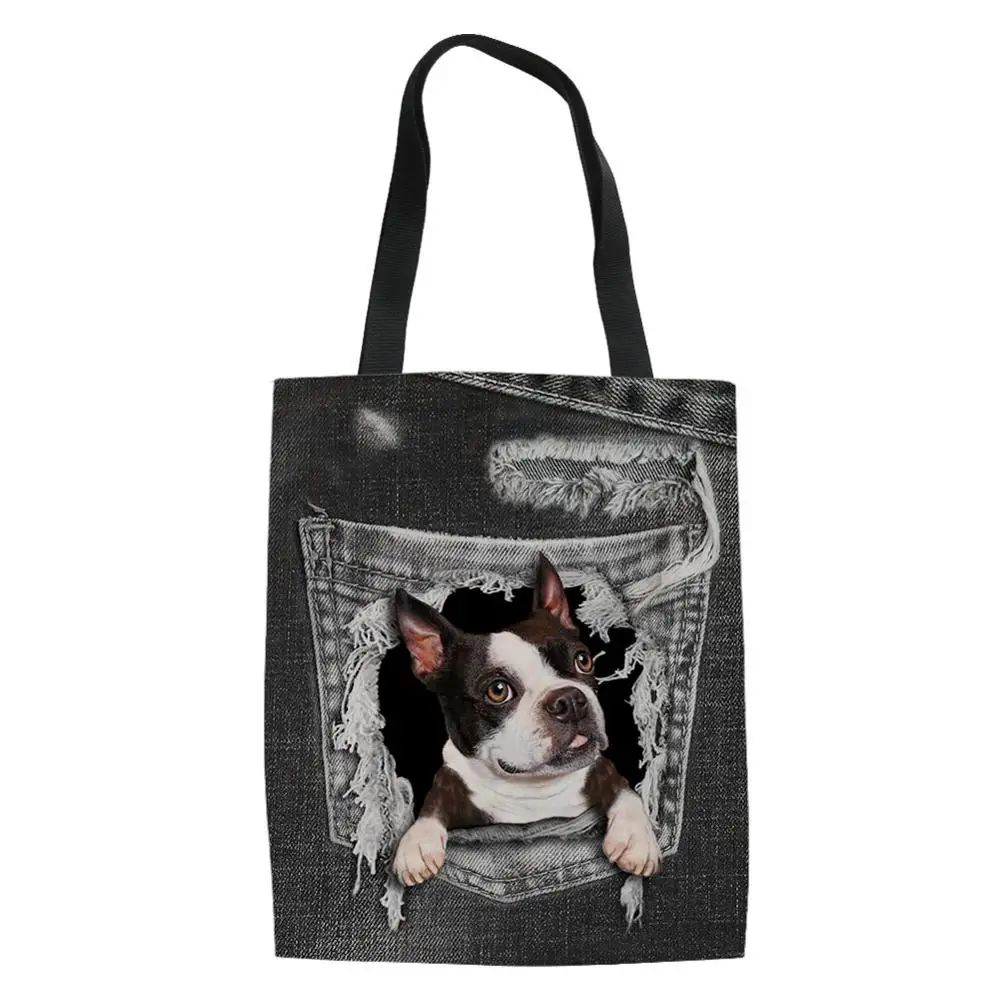 CC3658Z22 Coloranimal, новинка, женские сумки на плечо, милый кот/собаки, на рваных ковбойских карманах, женская сумка, большая холщовая многоразовая сумка для покупок - Цвет: CC3658Z22