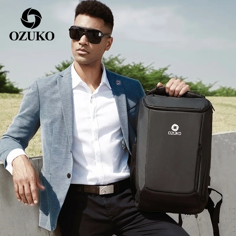 OZUKO, мужской рюкзак, 17 дюймов, рюкзак для ноутбука, зарядка через usb, бизнес стиль, повседневные Рюкзаки, водонепроницаемая дорожная сумка, большая сумка, Mochila