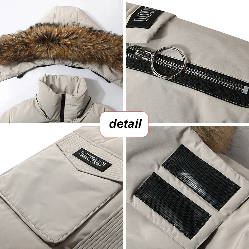 Men's Winter Down Jacket Coats Thick Warm Detachable Hooded Fur Collar  Puffer Coat Parkas Male Lengthen White Duck Down Jacket