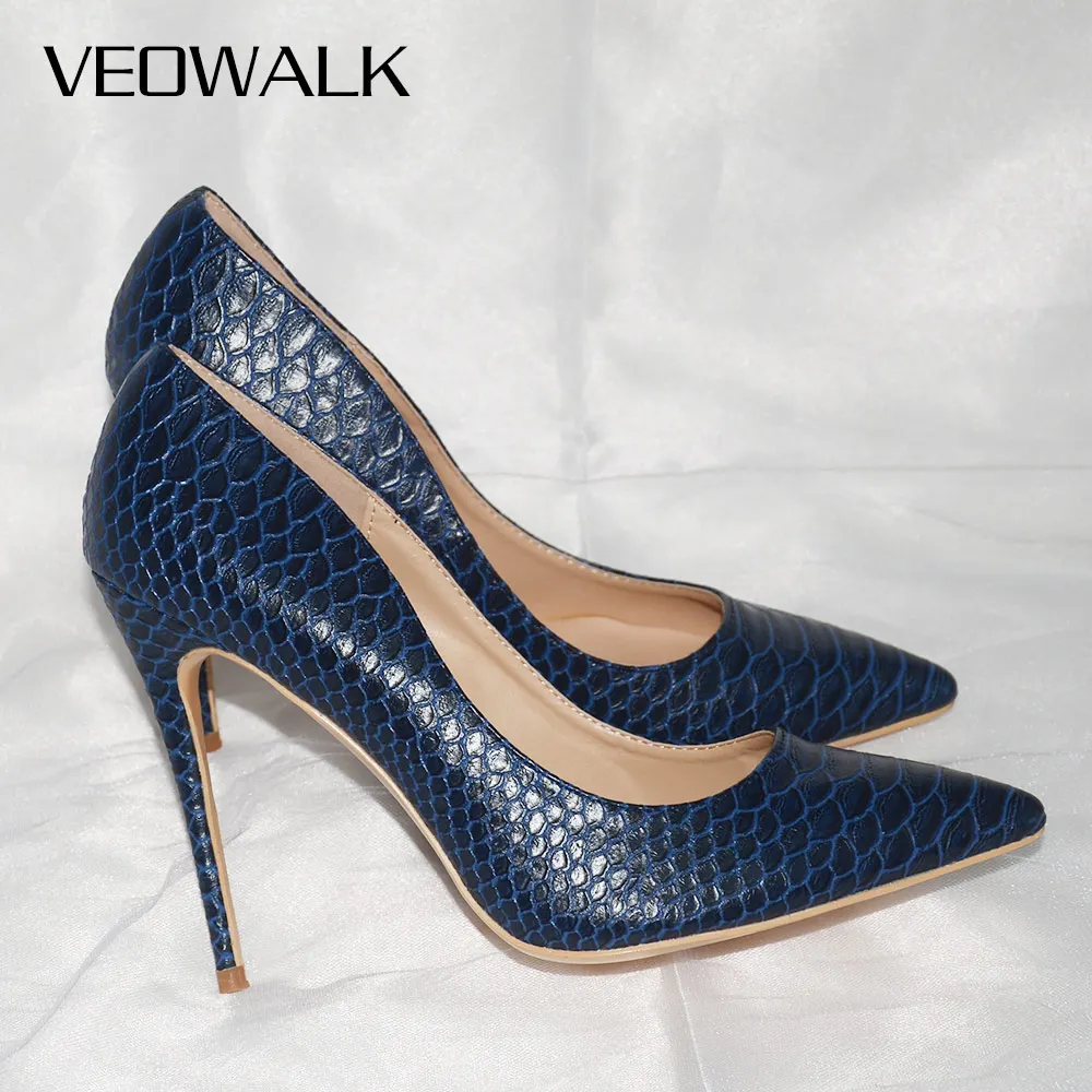 Сексуальные женские туфли Veowalk из змеиной кожи с тиснением на высоком каблуке