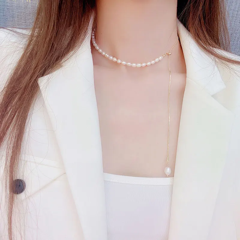 Freshwater Pearl Necklace Adjustable Necklace Elegant For Women Summer Chain With Pendant Temperament Y Chain Shine Jewelry - Image 6