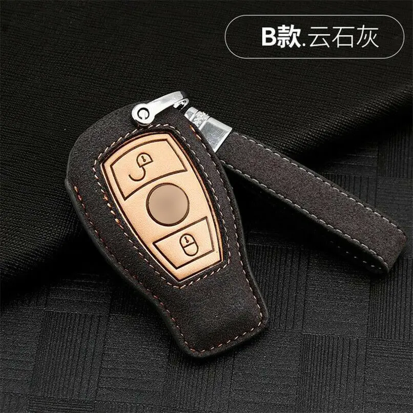 Type B - Deep Gray Для Mercedes Benz замшевый Кожаный Автомобильный Брелок для ключей брелок чехол Чехол брелок сумка - Название цвета: Type B - Deep Gray