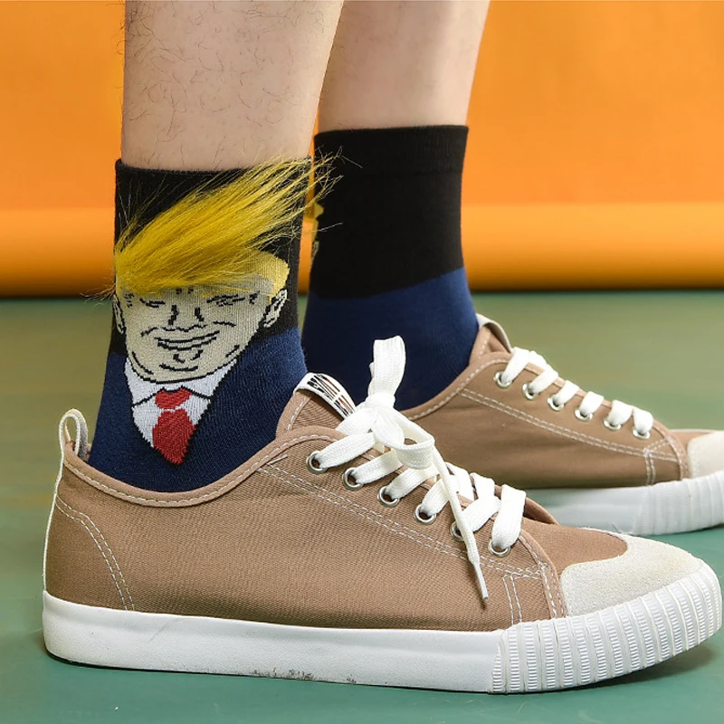 Trump носки, подарки для мужчин, забавные носки, calcetines meias, носки для взрослых, 3D поддельные волосы, повседневные носки, хип-хоп, скейтборд, носки
