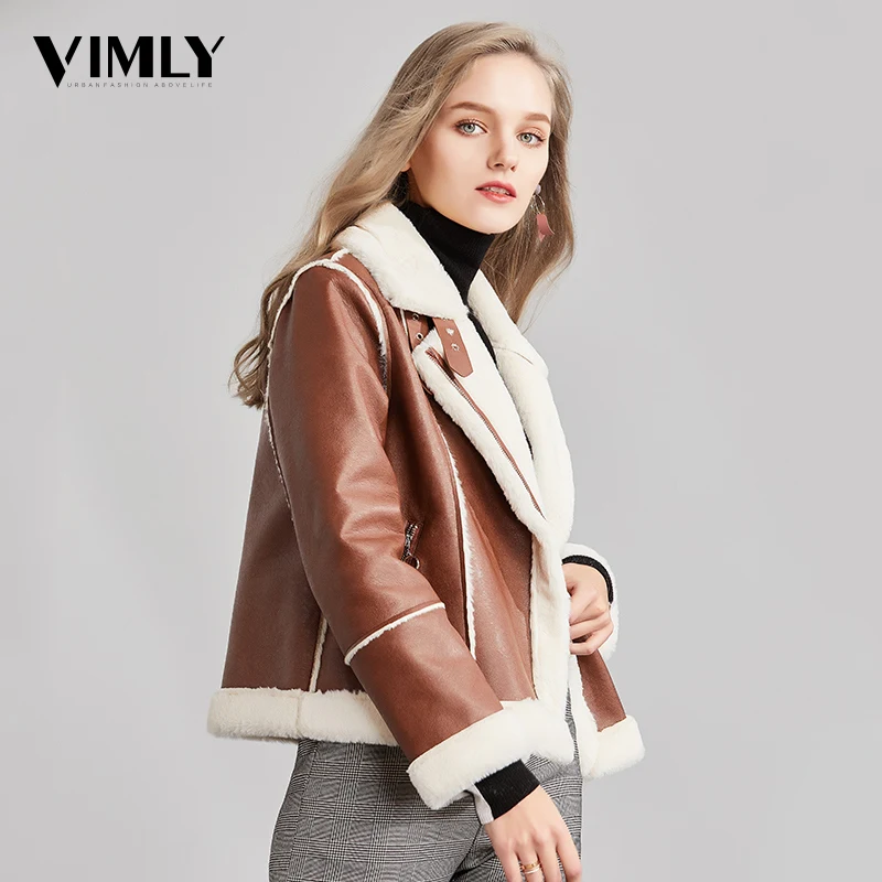 Vimly, женские зимние толстые мотоциклетные кожаные куртки, Женская Повседневная Верхняя одежда из искусственной кожи с кроличьим мехом, теплая стильная куртка в уличном стиле, пальто