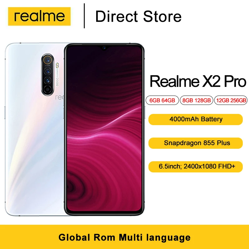Realme x2 pro telefones celulares 6.5 "snapdragon 855 plus octa core 64mp câmera traseira 4000mah 50w vooc carregador rápido smartphones android|Celulares| -