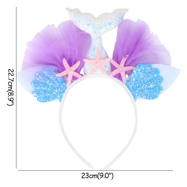 Little Mermaid Party Crown Headband Mermaid Tail Hat Photo Props for Girl 1st Birthday Party Mermaid Hair Accessories