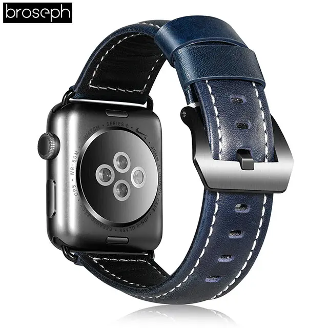 Dark Blue Кожаный ремешок растительного дубления для Apple Watch 4 ремешка 40 мм 44 мм браслет для iWatch 3 2 1 38 мм 42 мм аксессуары для часов - Цвет ремешка: Dark Blue