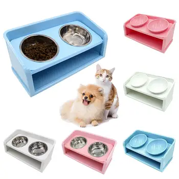 

Pet Cats Feeding Bowl Dog Double Bowls Food Water Feeder Feeding Drinking Dish Container Dish Cats Feeding Watering Supplies