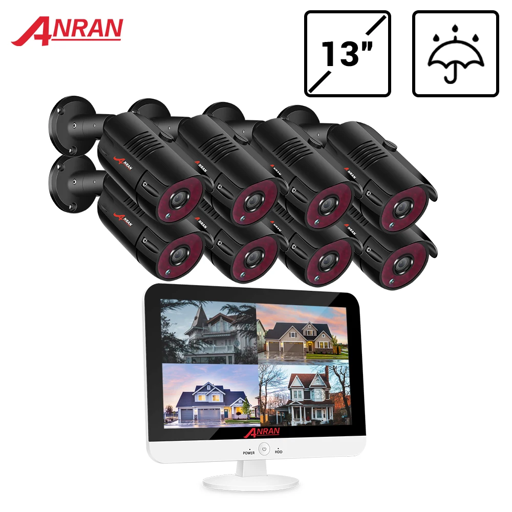 Система видеонаблюдения ANRAN 13 дюймов 8 каналов 1080P уличных AHD камер IP66|Система